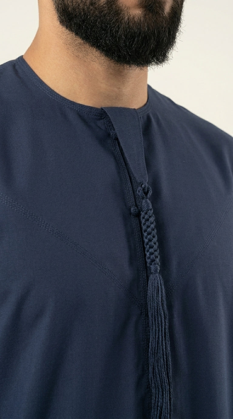 Navy Blue Emirati Thobe with Tassel Aromique