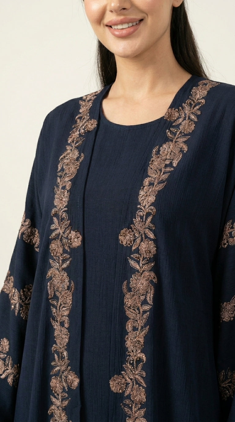 Blue Luxury Embroidery Work with Stone 3-piece Set Aromique