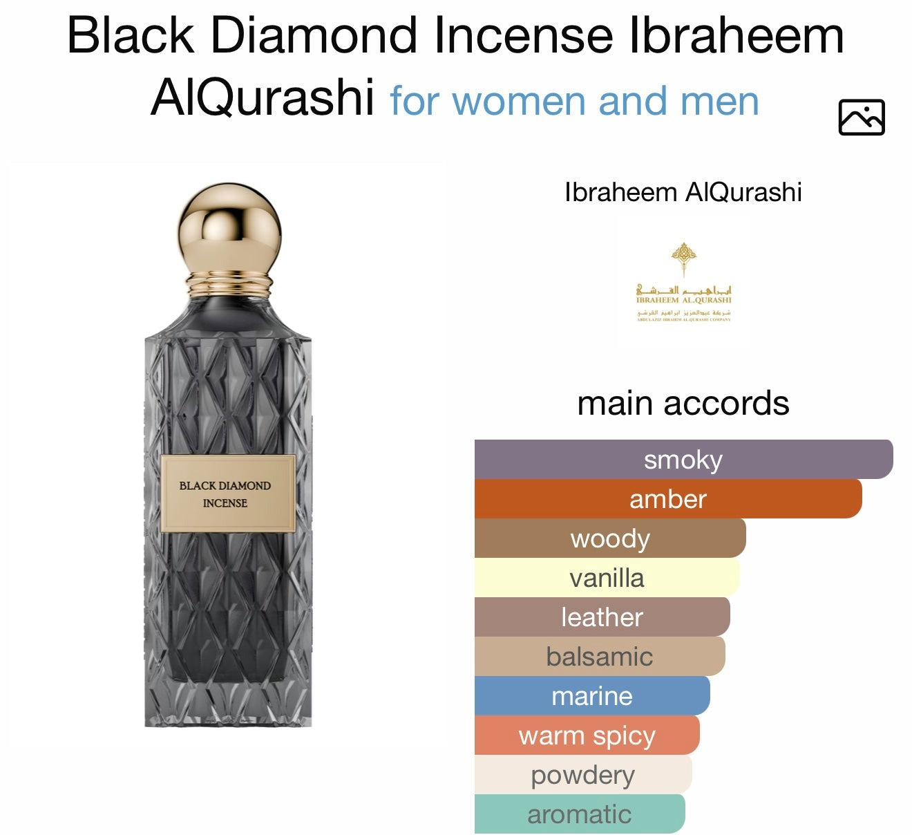 Black Diamond Incense Eau de Parfum 150ml Ibrahim Al Qurashi Aromique