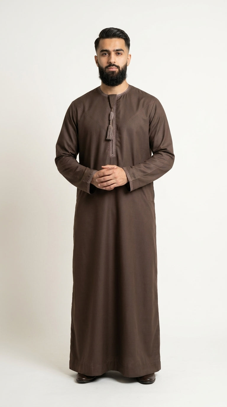 Chocolate Brown Emirati Thobe with Tassel  Aromique