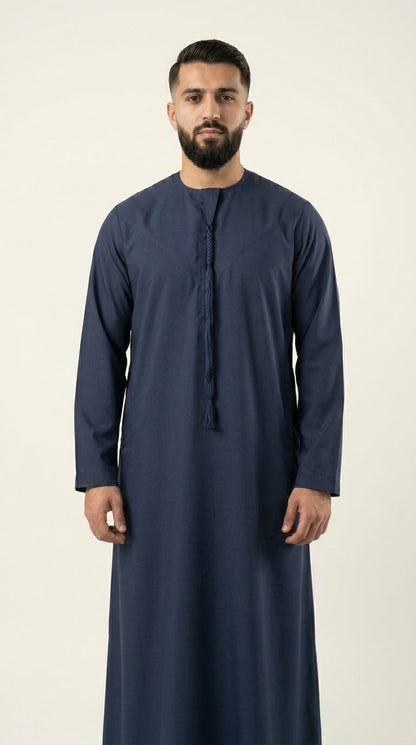 Navy Blue Emirati Thobe with Tassel  Aromique