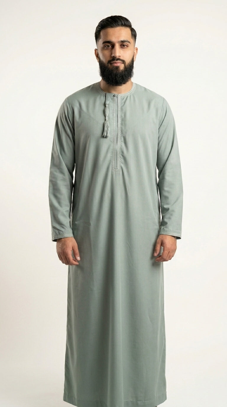 Olive Emirati Thobe with Tassel  Aromique