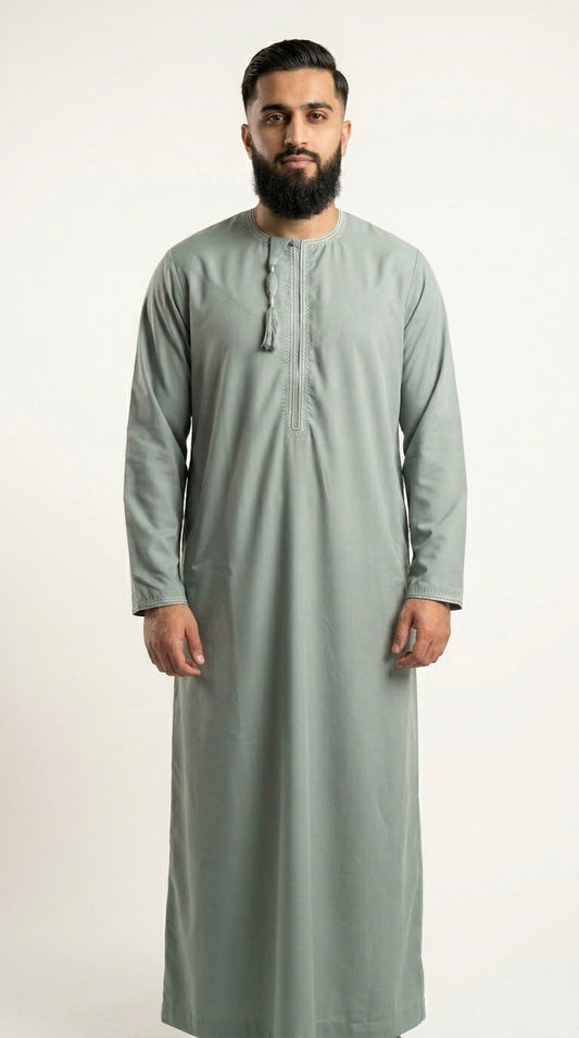 Olive Emirati Thobe with Tassel  Aromique