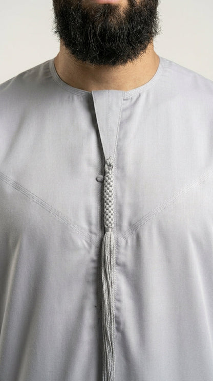 Matte Silver Grey Emirati Thobe with Tassel  Aromique
