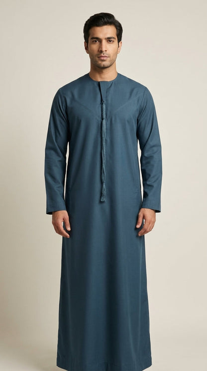 Matte Teal Emirati Thobe with Tassel  Aromique
