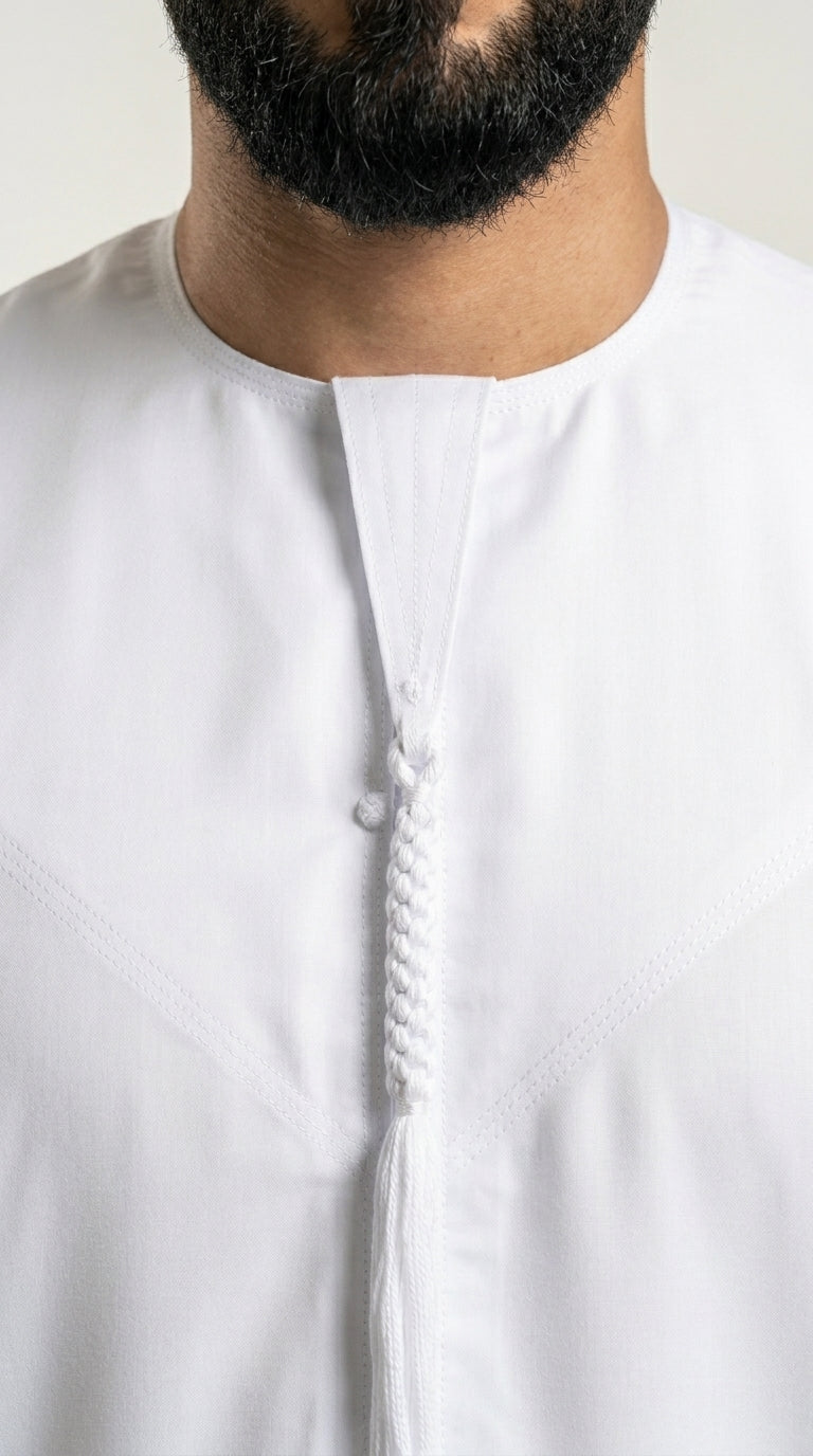 White Emirati Thobe with Tassel  Aromique