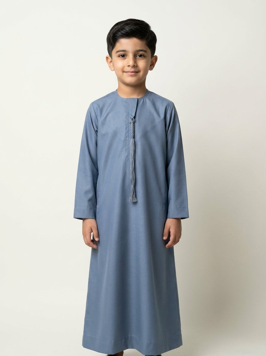 Blue Emirati Kids Thobe with Tassel  Aromique