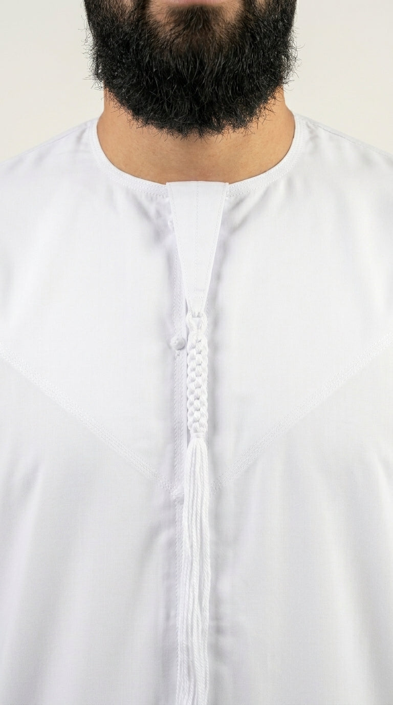 Shiny White Emirati Thobe with Tassel  Aromique