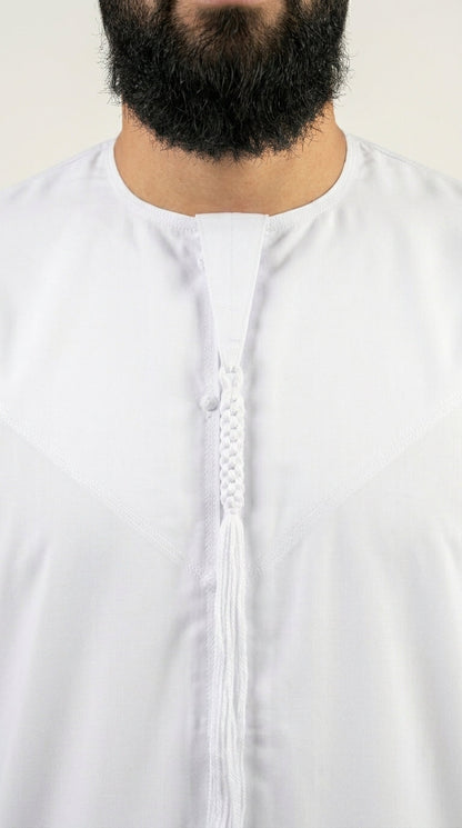 Shiny White Emirati Thobe with Tassel  Aromique