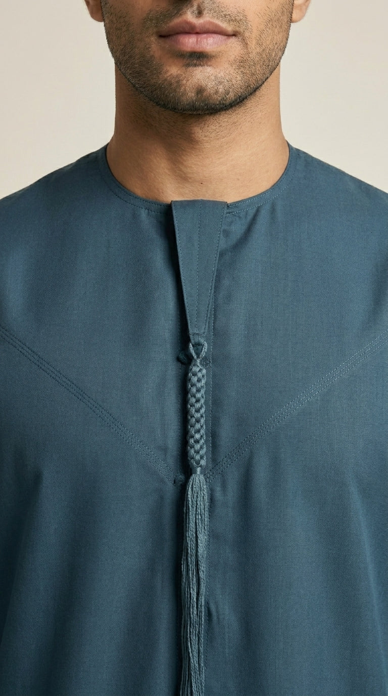 Matte Teal Emirati Thobe with Tassel  Aromique