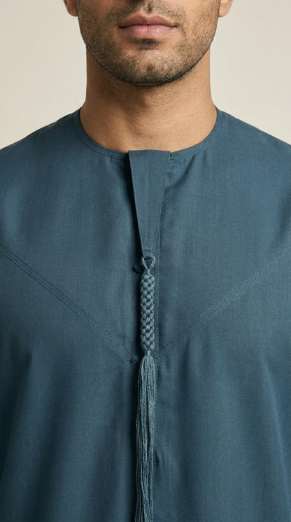 Matte Teal Emirati Thobe with Tassel  Aromique