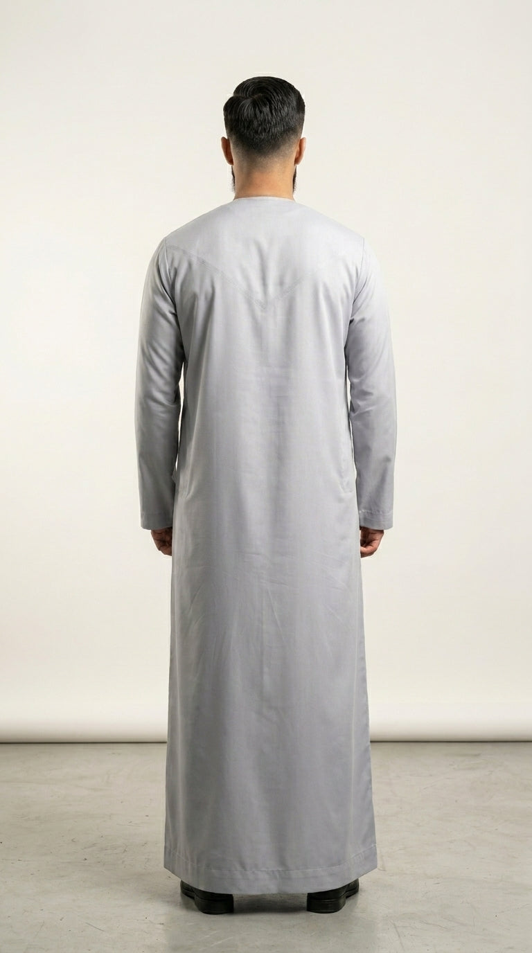 Matte Silver Grey Emirati Thobe with Tassel  Aromique
