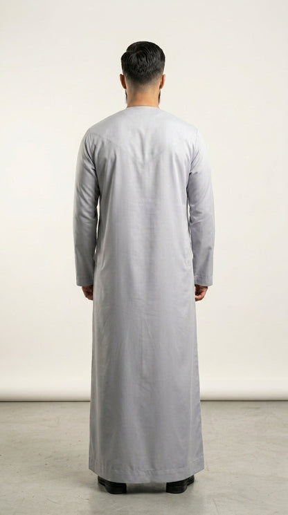 Matte Silver Grey Emirati Thobe with Tassel  Aromique