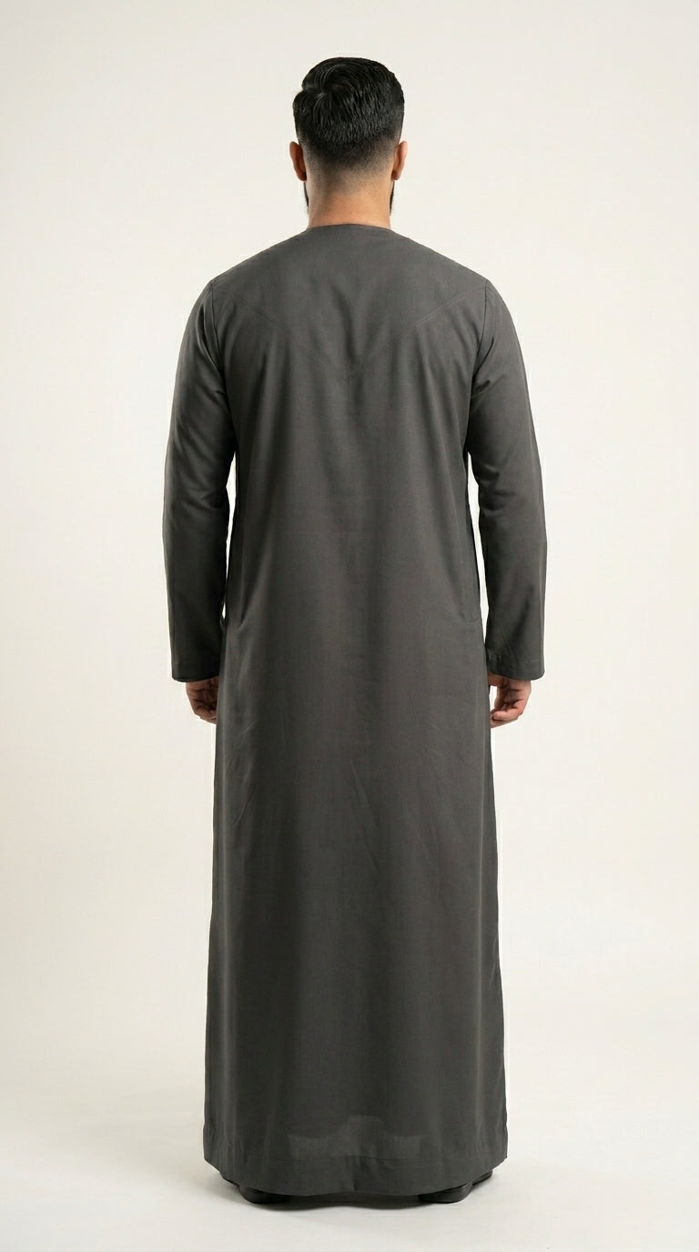 Charcoal Grey Emirati Thobe with Tassel  Aromique