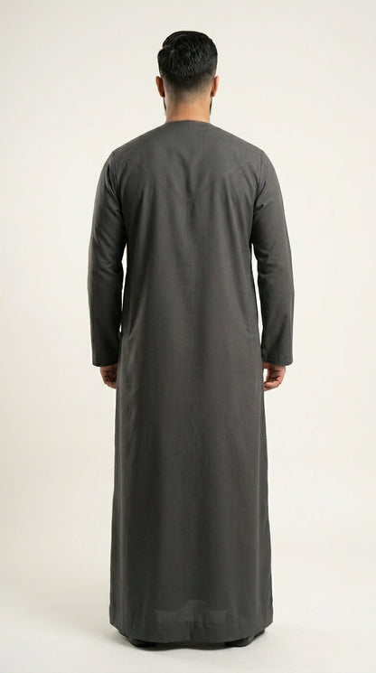 Charcoal Grey Emirati Thobe with Tassel  Aromique