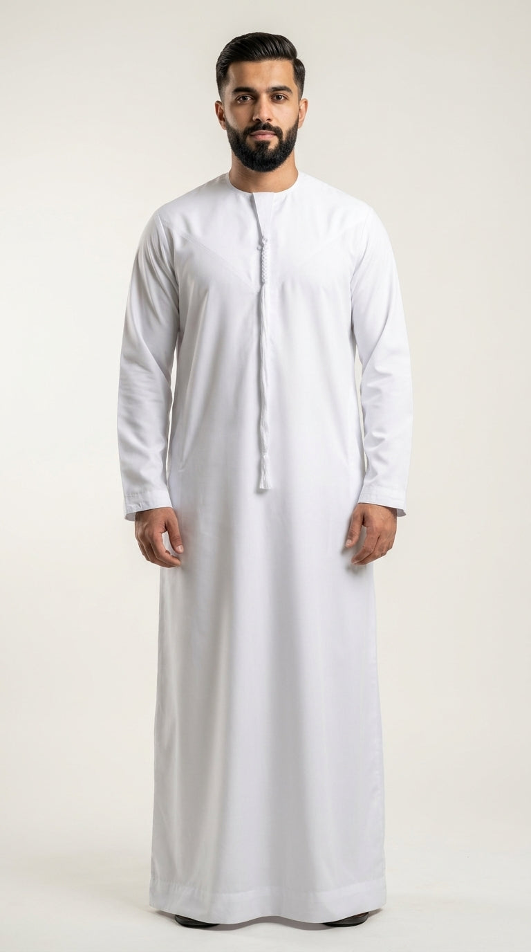 White Emirati Thobe with Tassel  Aromique
