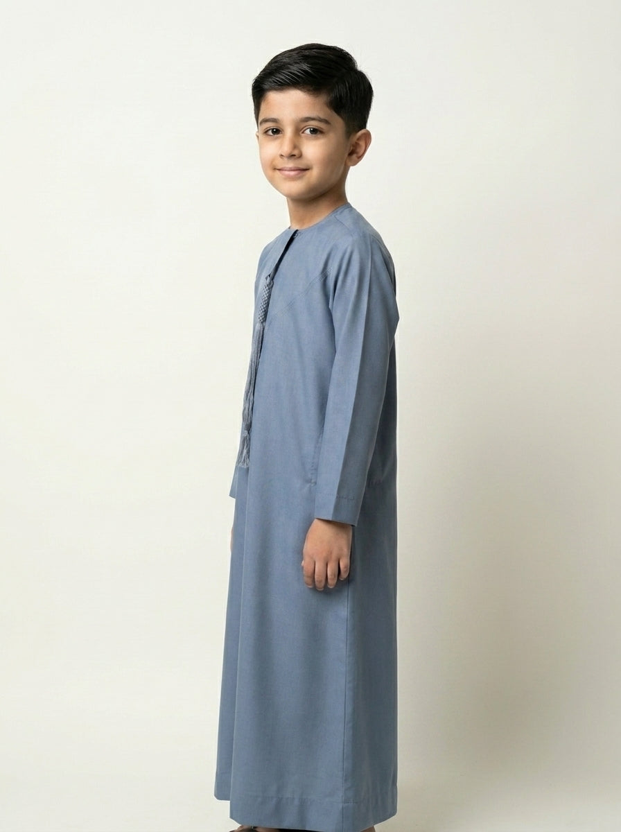 Blue Emirati Kids Thobe with Tassel  Aromique