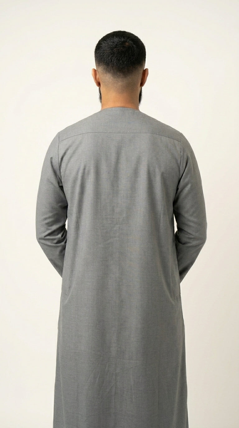 Light Ash Grey Emirati Thobe with Tassel  Aromique