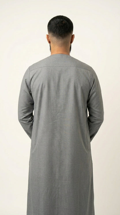 Light Ash Grey Emirati Thobe with Tassel  Aromique