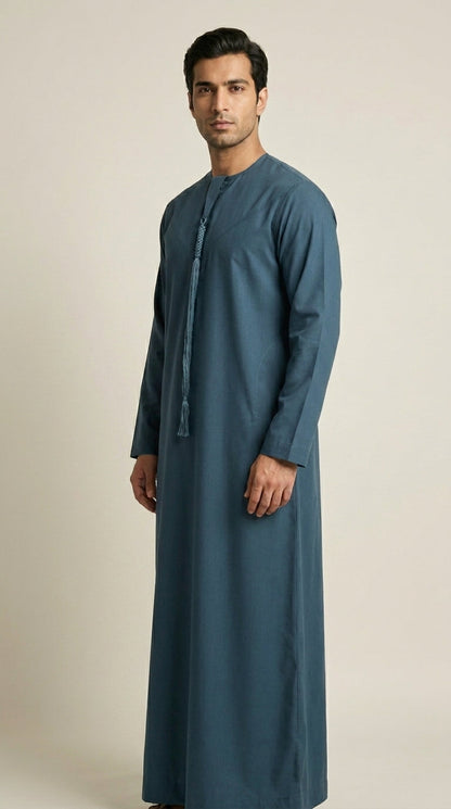 Matte Teal Emirati Thobe with Tassel  Aromique