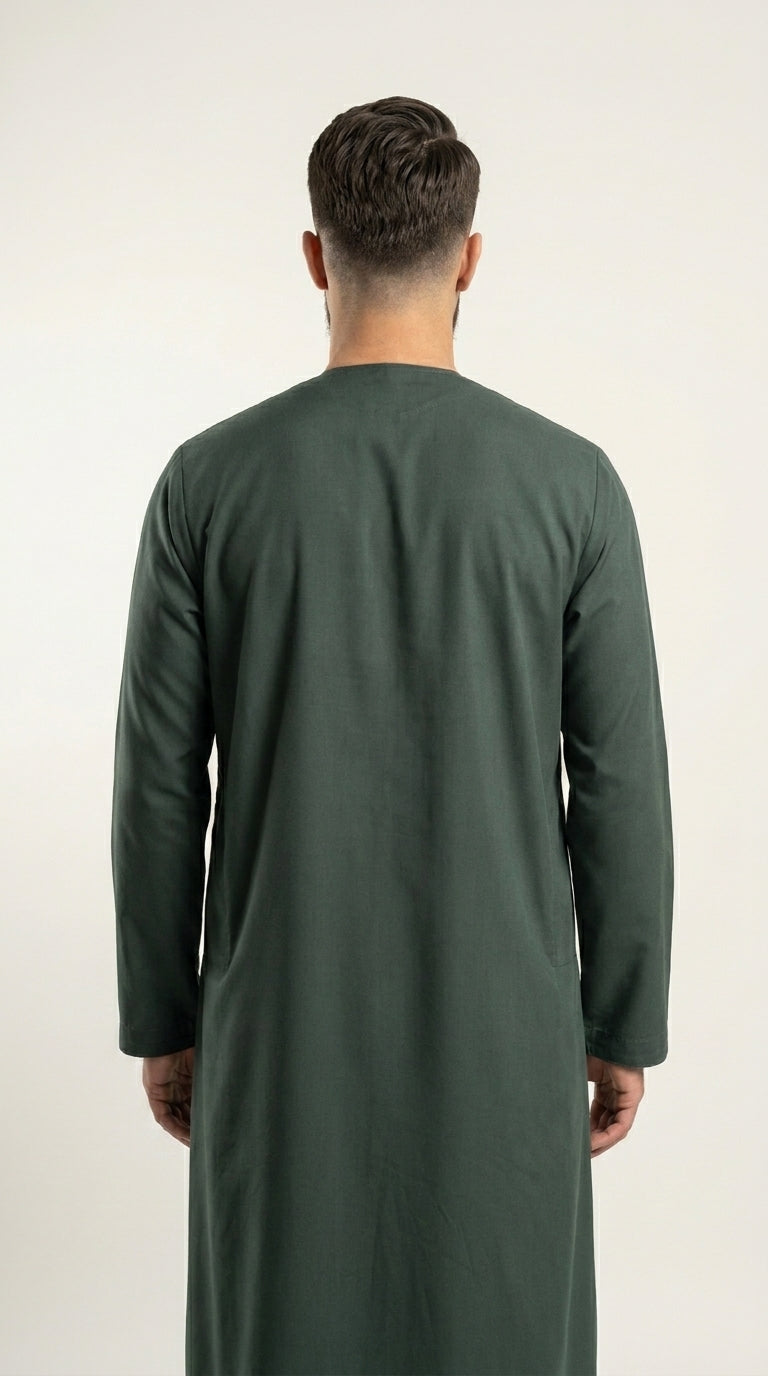 Matte Forest Green Emirati Thobe with Tassel  Aromique