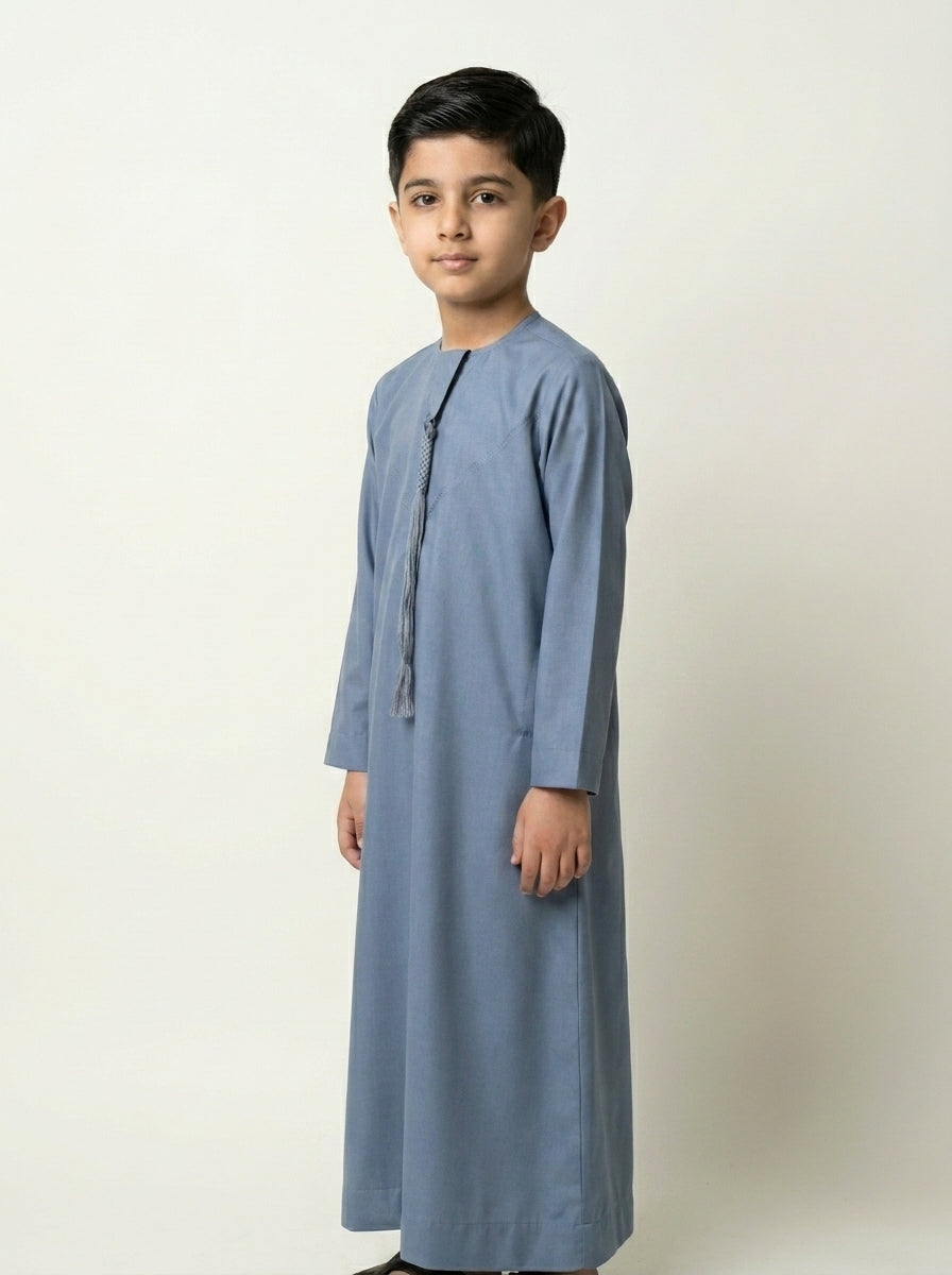 Blue Emirati Kids Thobe with Tassel  Aromique