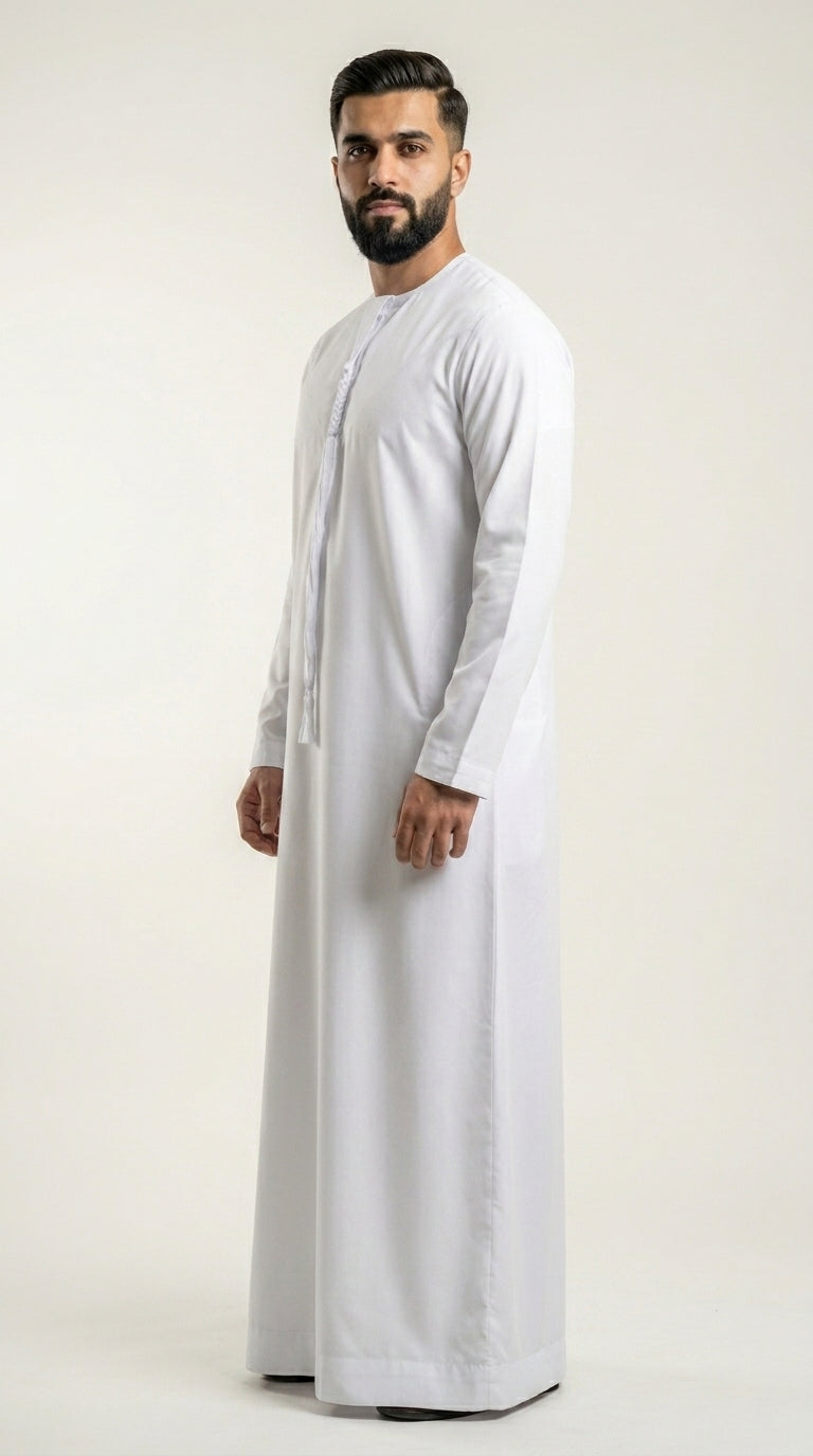 White Emirati Thobe with Tassel  Aromique