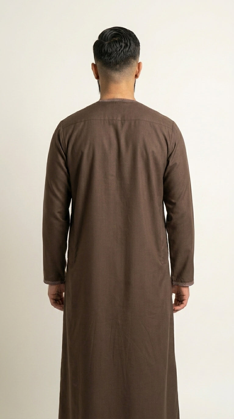 Chocolate Brown Emirati Thobe with Tassel  Aromique