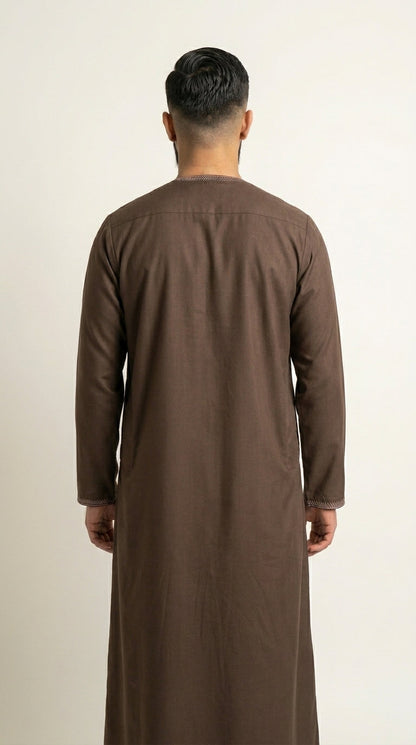 Chocolate Brown Emirati Thobe with Tassel  Aromique
