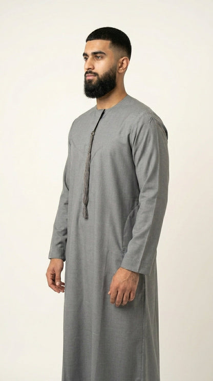 Light Ash Grey Emirati Thobe with Tassel  Aromique