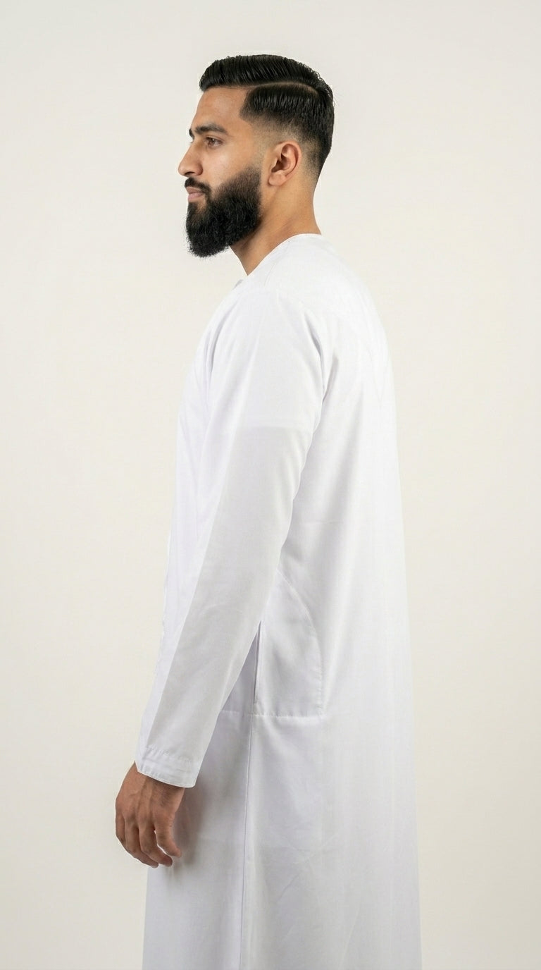 Shiny White Emirati Thobe with Tassel  Aromique