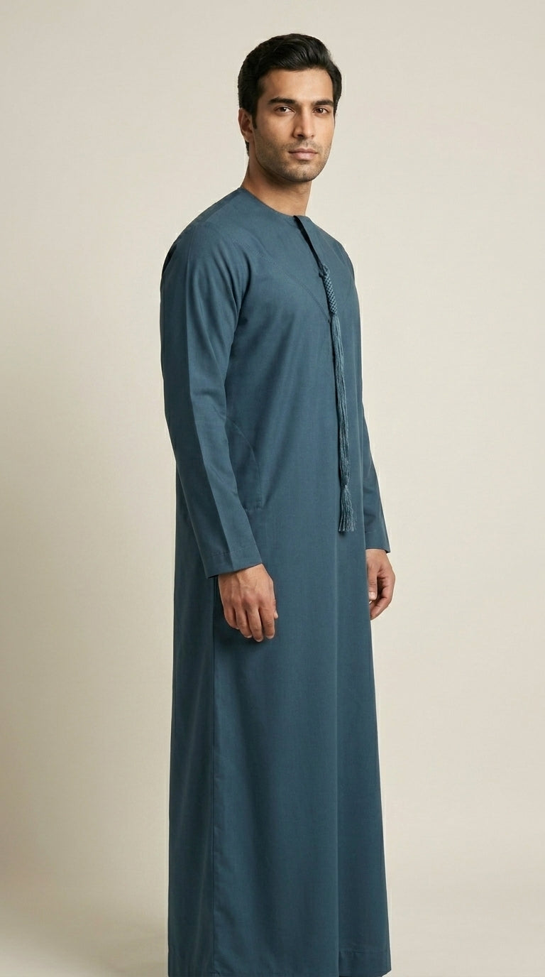 Matte Teal Emirati Thobe with Tassel  Aromique