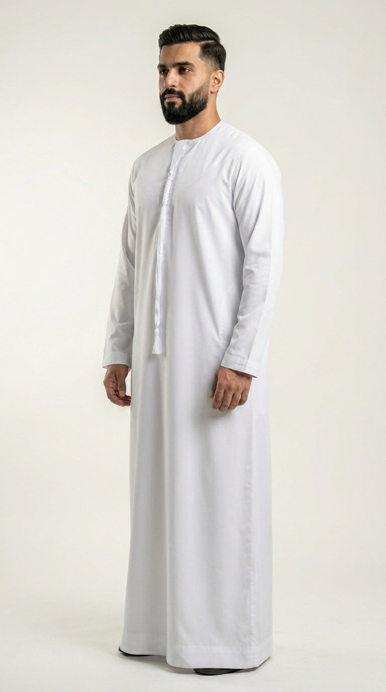 White Emirati Thobe with Tassel  Aromique