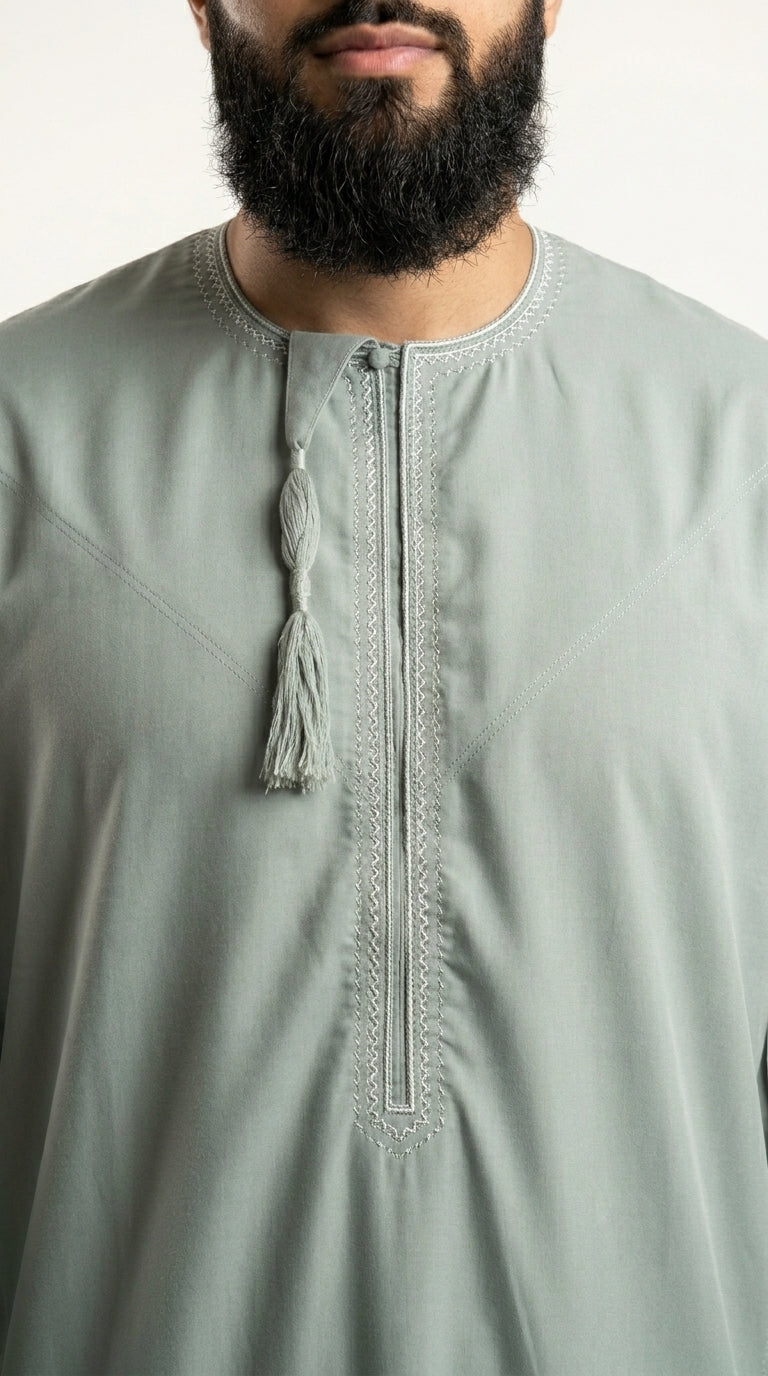 Olive Emirati Thobe with Tassel  Aromique