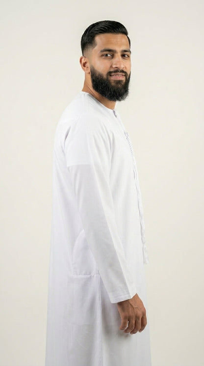 Shiny White Emirati Thobe with Tassel  Aromique