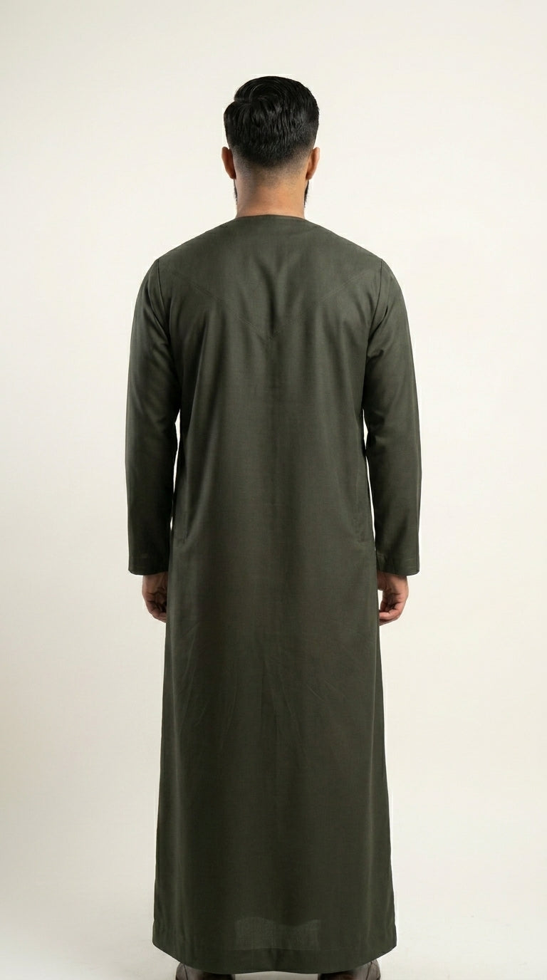 Olive Green Emirati Thobe with Tassel  Aromique