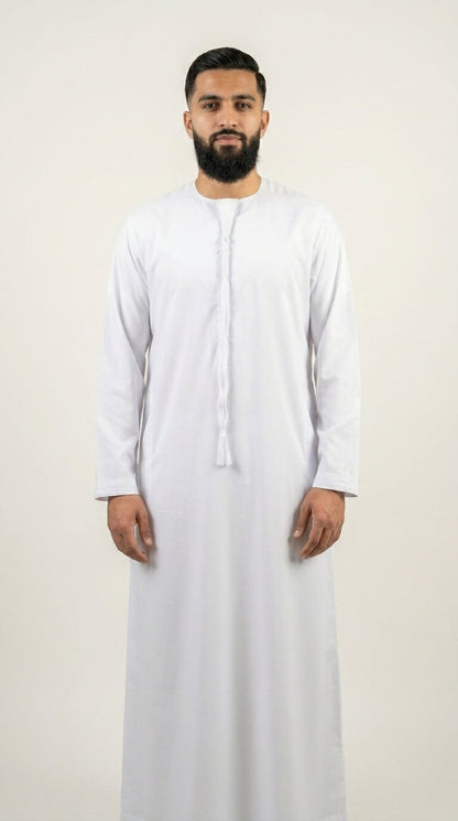 Shiny White Emirati Thobe with Tassel  Aromique