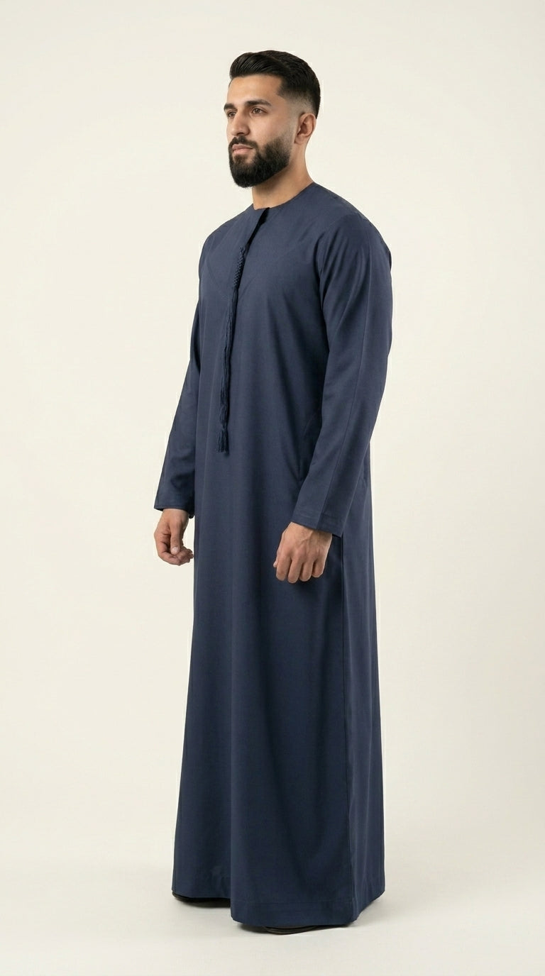 Navy Blue Emirati Thobe with Tassel  Aromique