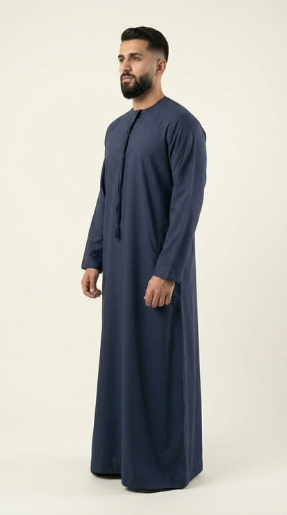 Navy Blue Emirati Thobe with Tassel  Aromique