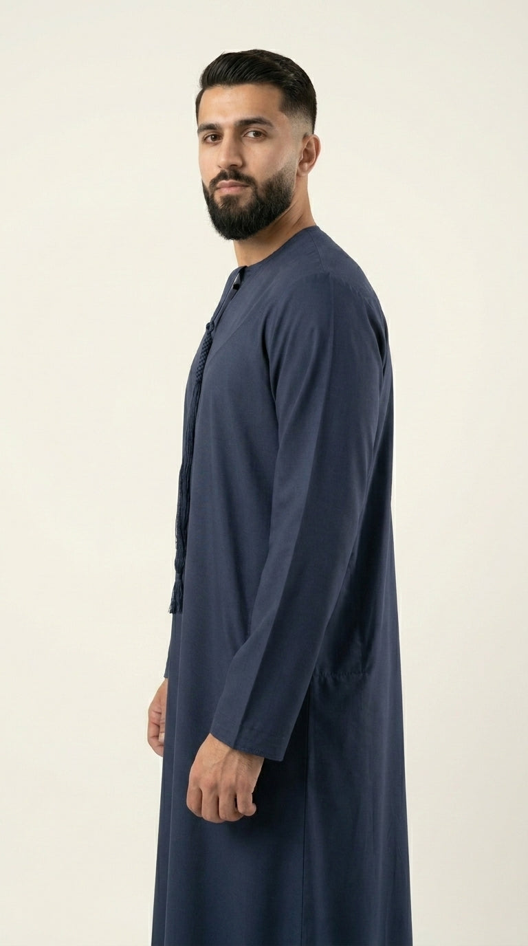 Navy Blue Emirati Thobe with Tassel  Aromique