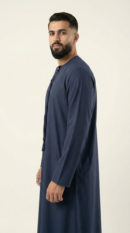 Navy Blue Emirati Thobe with Tassel  Aromique