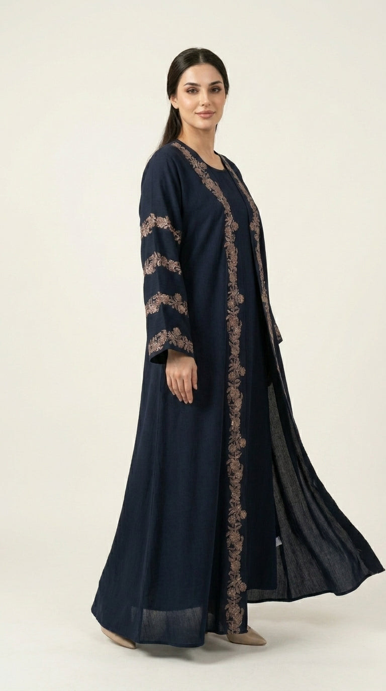 Blue Luxury Embroidery Work with Stone 3-piece Set  Aromique