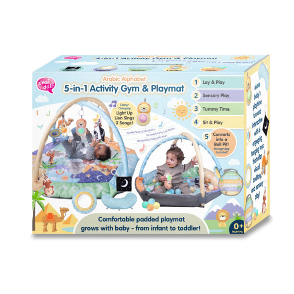 Desi Doll Arabic Alphabet 5-in-1 Activity Gym & Playmat for Babies  Aromique