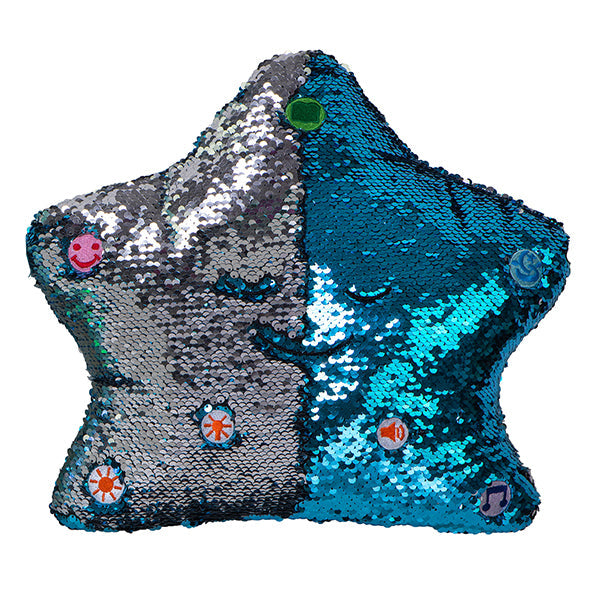 Desi Doll Flippable Sequin My Dua Pillow – Blue & Silver Islamic Kids Pillow  Aromique
