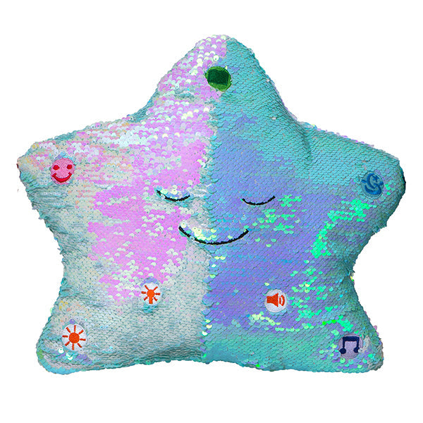 Desi Doll Flippable Sequin My Dua Pillow – Light Blue & Pearl Islamic Kids Pillow  Aromique