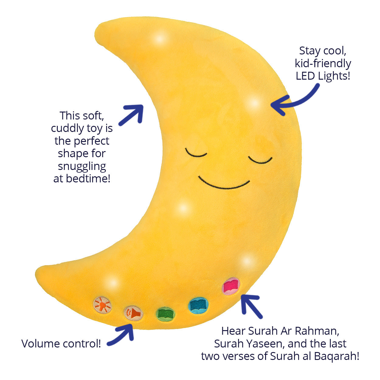 Desi Doll My Quran Pillow (Moon Shape) – Islamic Kids Learning Pillow with Light & Sound  Aromique