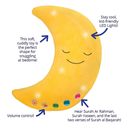 Desi Doll My Quran Pillow (Moon Shape) – Islamic Kids Learning Pillow with Light & Sound  Aromique
