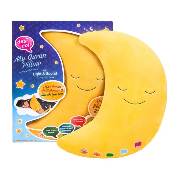 Desi Doll My Quran Pillow (Moon Shape) – Islamic Kids Learning Pillow with Light & Sound  Aromique