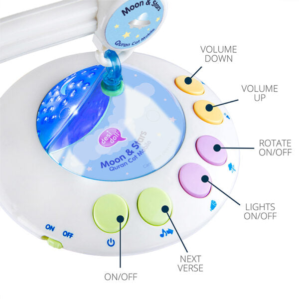 Desi Doll Quran Cot Mobile – Moon & Stars Baby Mobile with Light Projection  Aromique
