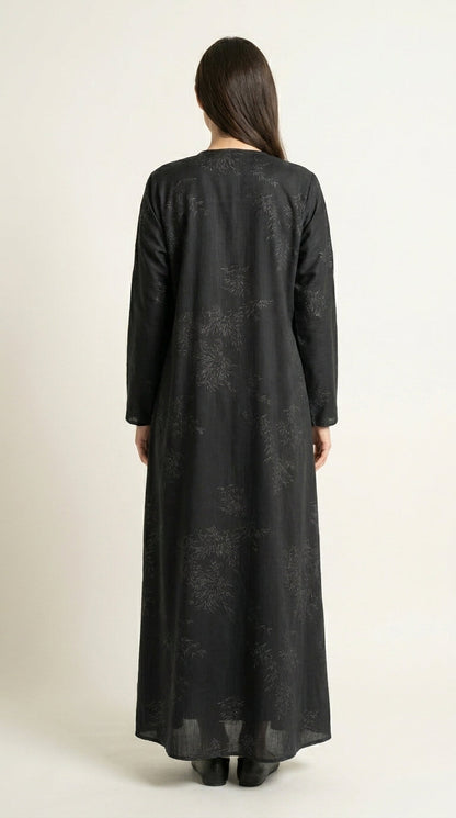 Grey Maryam Bamboo Leaf Work Open Abaya with Zip  Aromique